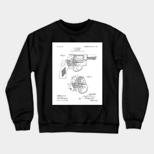 Hand Gun Revolver Patent - Gun Loving Self Defense Art - White Crewneck Sweatshirt